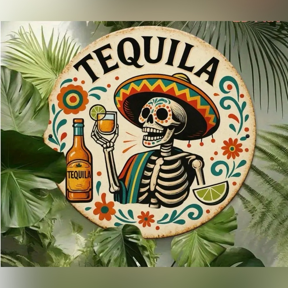 Tequila Day of the Dead Skull with Sombrero 2D Flat Metal Wall Art New - Picture 6 of 6